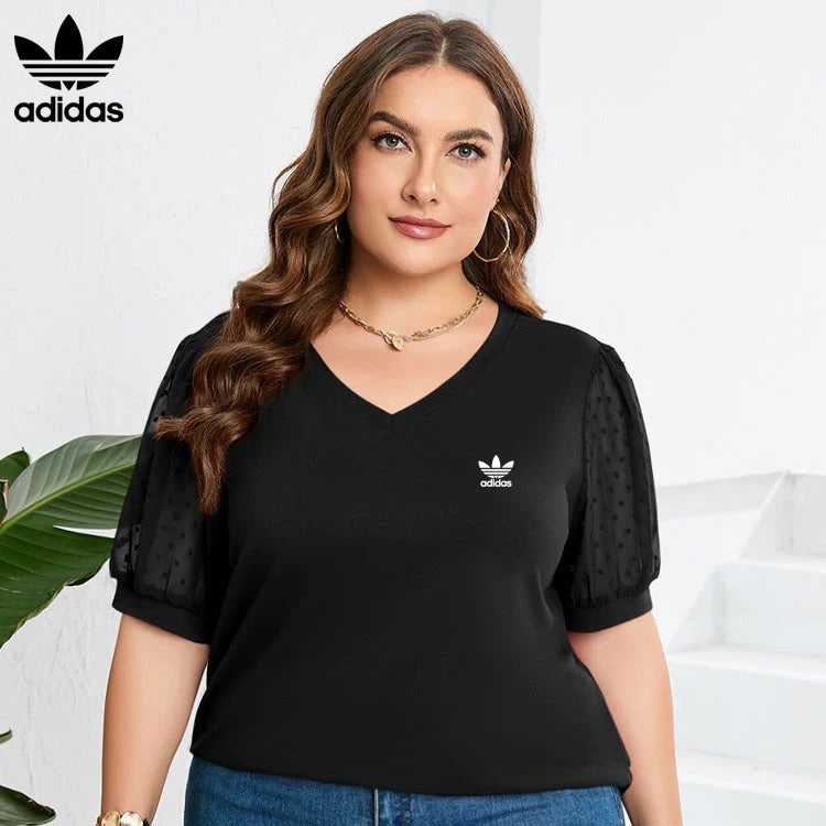 AD - Chic V-Neck T-Shirt with Puffed Sleeves