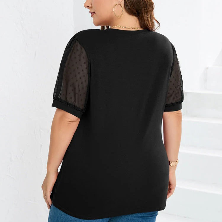 AD - Chic V-Neck T-Shirt with Puffed Sleeves