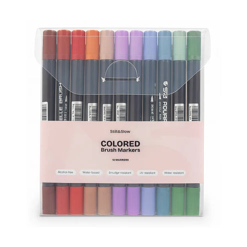 12-Piece Colored Brush Markers