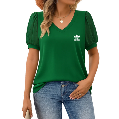 AD - Chic V-Neck T-Shirt with Puffed Sleeves