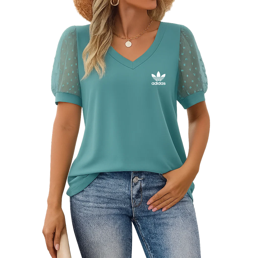 AD - Chic V-Neck T-Shirt with Puffed Sleeves