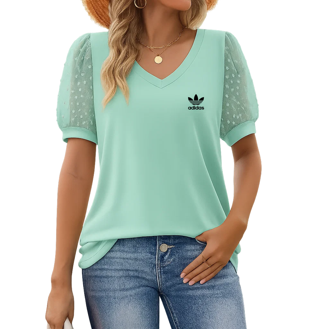 AD - Chic V-Neck T-Shirt with Puffed Sleeves