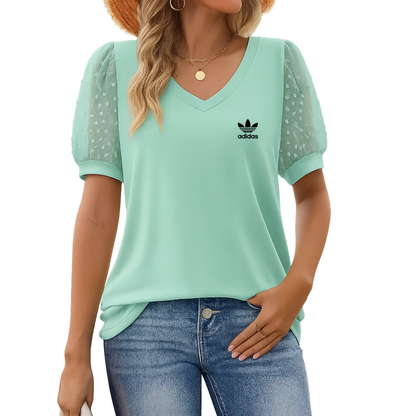 AD - Chic V-Neck T-Shirt with Puffed Sleeves