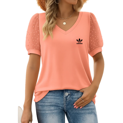 AD - Chic V-Neck T-Shirt with Puffed Sleeves