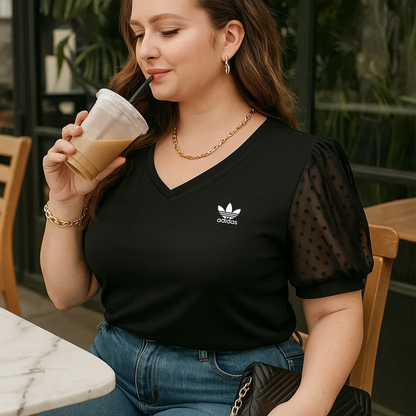AD - Chic V-Neck T-Shirt with Puffed Sleeves