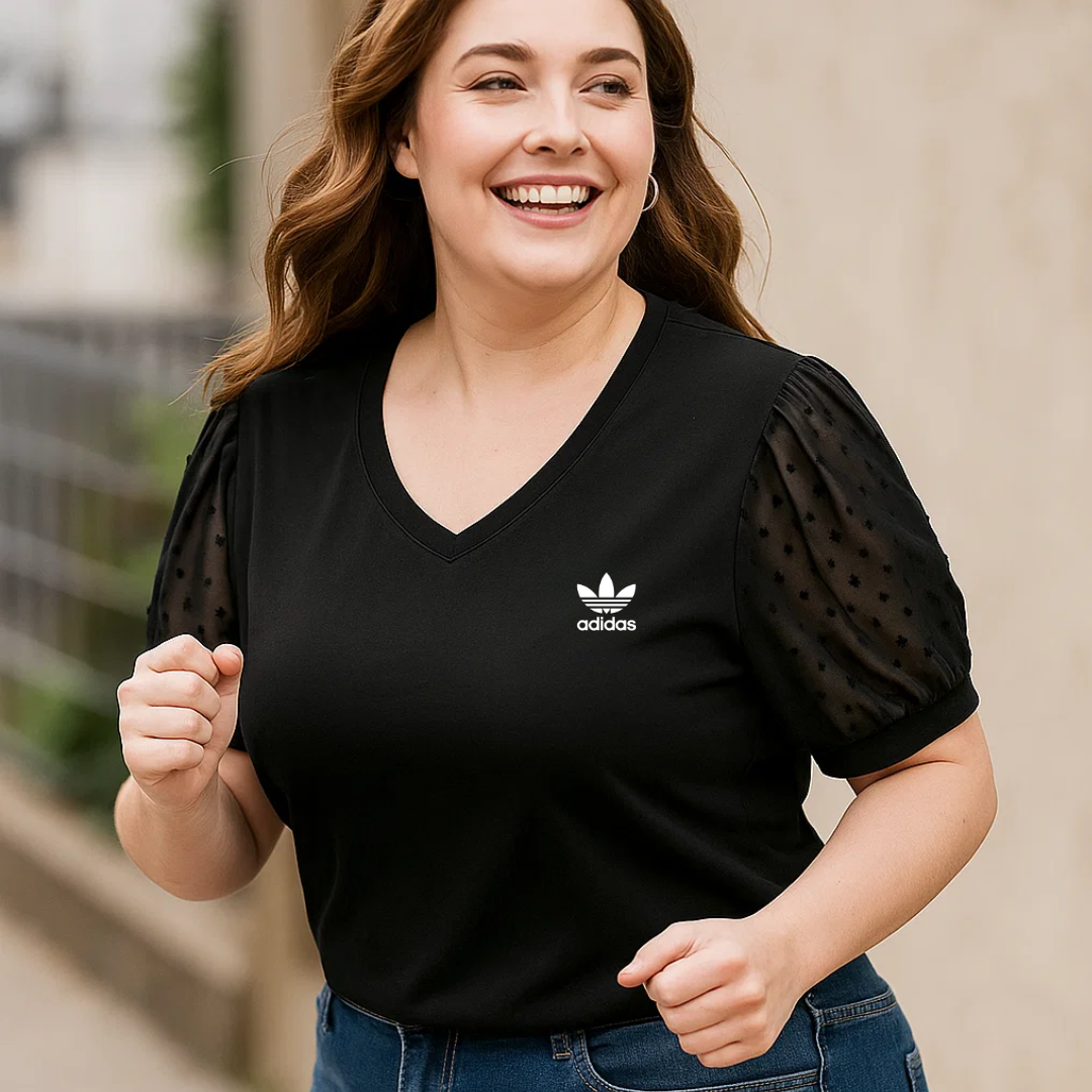 AD - Chic V-Neck T-Shirt with Puffed Sleeves