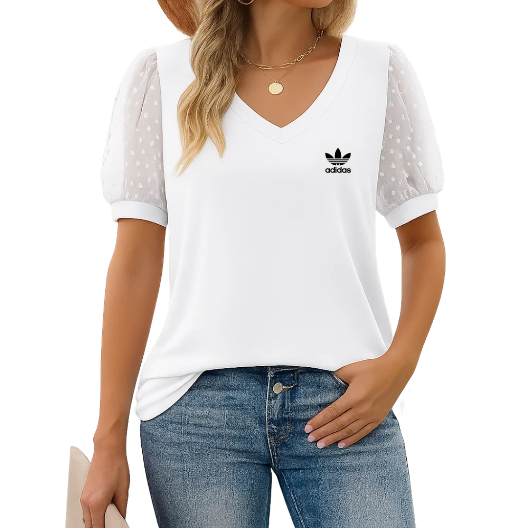 AD - Chic V-Neck T-Shirt with Puffed Sleeves