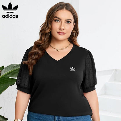 AD - Chic V-Neck T-Shirt with Puffed Sleeves